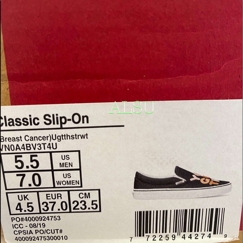 🎁 Santa Class Deal 🎁 VANS Classic Slip On Breast Cancer Canvas Black Women's - Picture 11 of 11